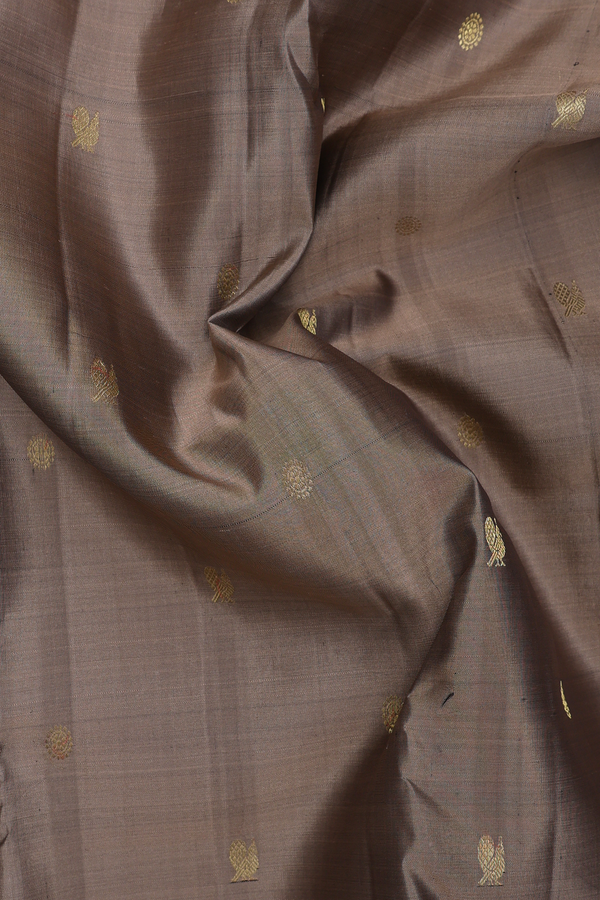 Kanchipuram Silk Saree In Brown With Peacock Buttas