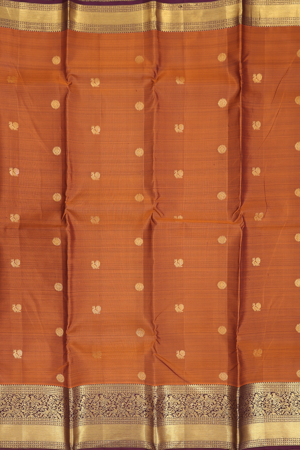 Kanchipuram Silk Saree In Brown With Peacock Buttas