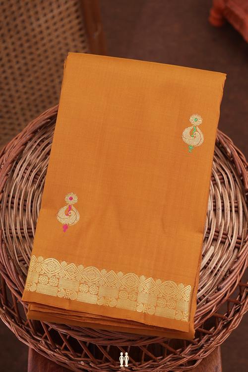 Kanchipuram Silk Saree In Brown With Zari Buttas