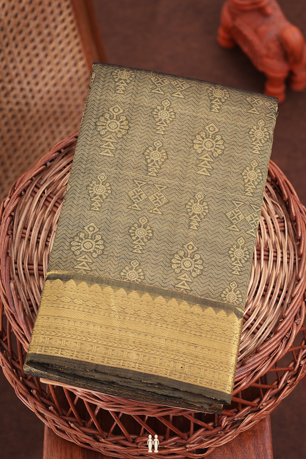 Kanchipuram Silk Saree In Brownish Green With Brocade Design
