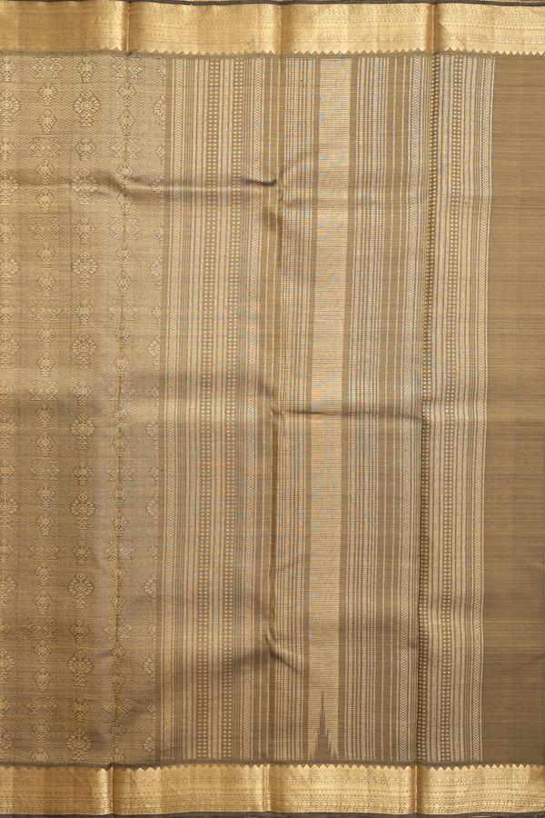 Kanchipuram Silk Saree In Brownish Green With Brocade Design