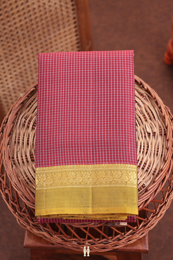 Kanchipuram Silk Saree In Brownish Red With Checks Design