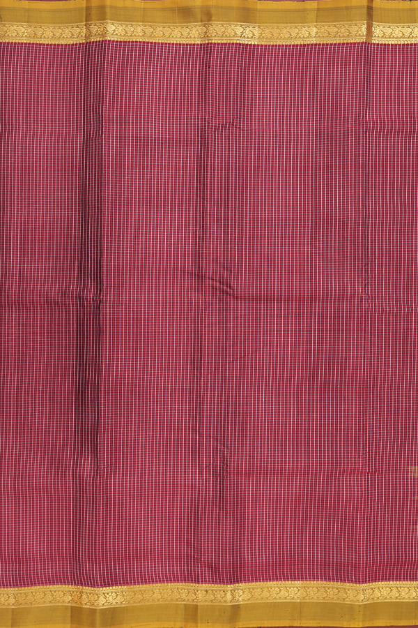 Kanchipuram Silk Saree In Brownish Red With Checks Design