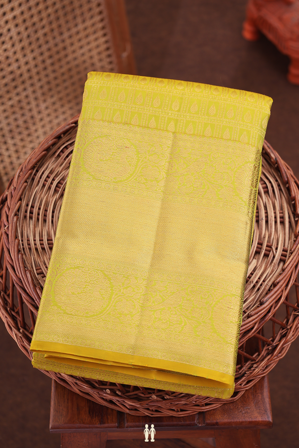 Kanchipuram Silk Saree In Brownish Yellow With Brocade Design