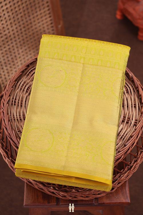 Kanchipuram Silk Saree In Brownish Yellow With Brocade Design