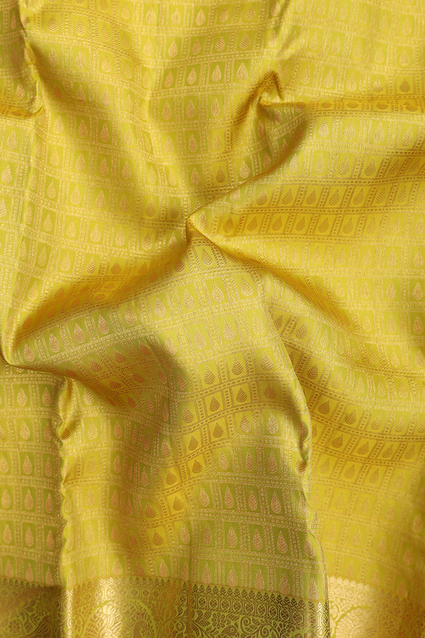 Kanchipuram Silk Saree In Brownish Yellow With Brocade Design