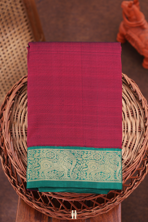 Kanchipuram Silk Saree In Burgundy Red With Contrast Border