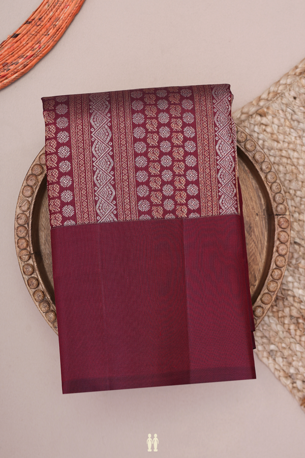 Kanchipuram Silk Saree In Burgundy Red With Brocade Design