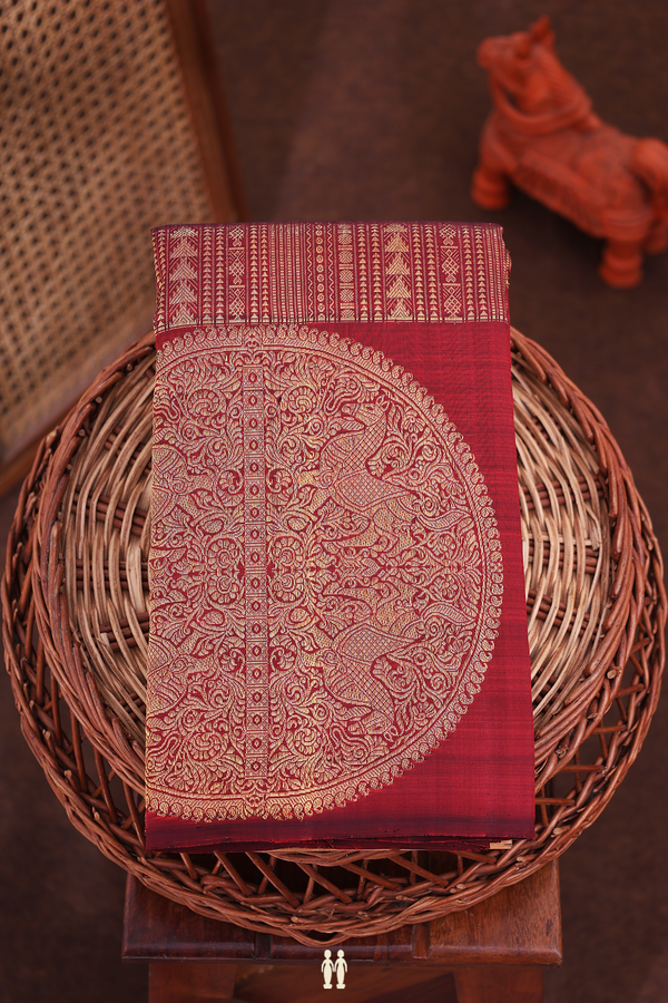Kanchipuram Silk Saree In Burgundy Red With Brocade Design