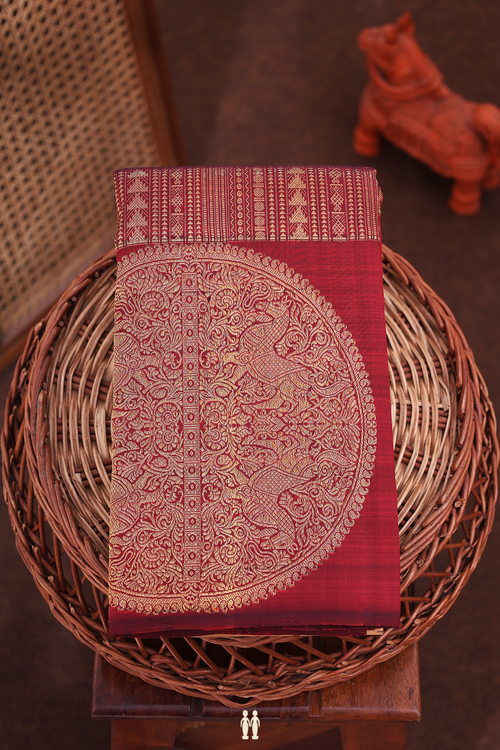 Kanchipuram Silk Saree In Burgundy Red With Brocade Design
