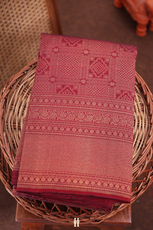 Kanchipuram Silk Saree In Burgundy Red With Brocade Design