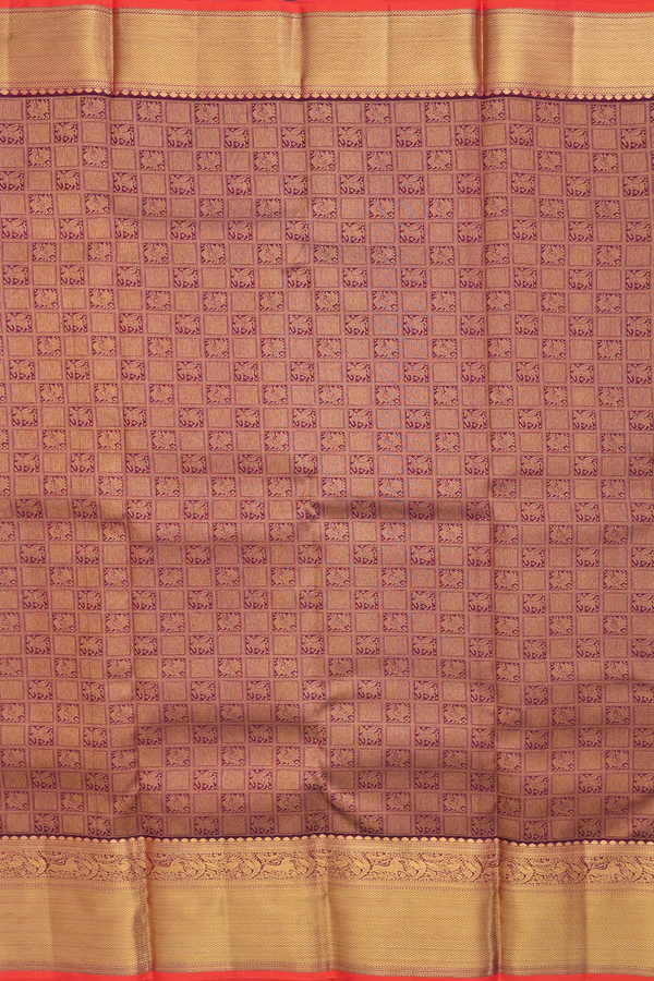 Kanchipuram Silk Saree In Burgundy Red With Brocade Design