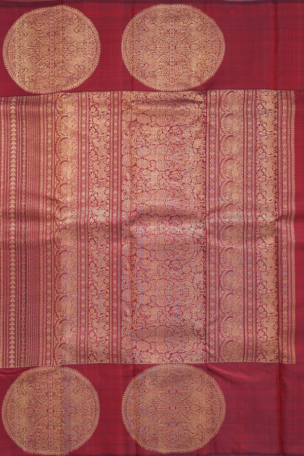 Kanchipuram Silk Saree In Burgundy Red With Brocade Design