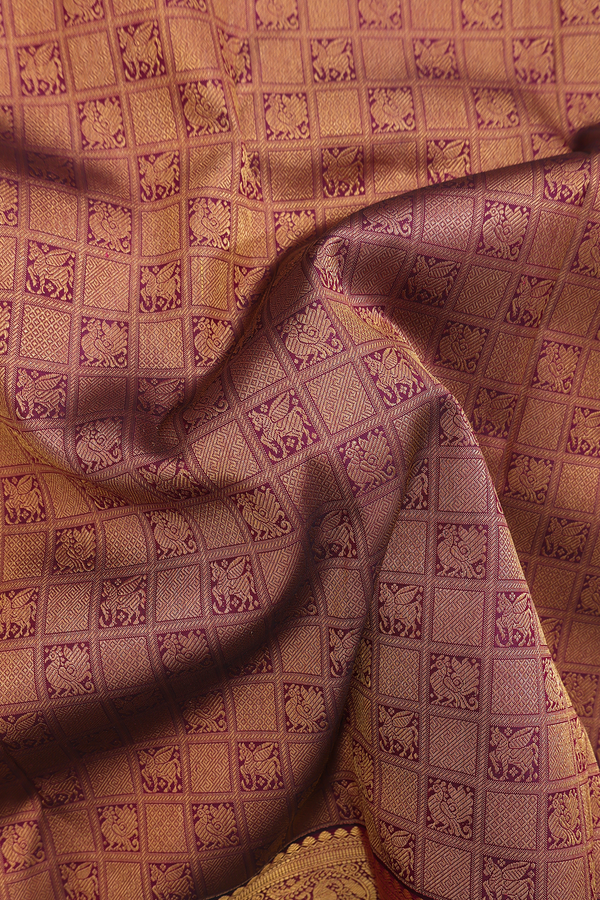 Kanchipuram Silk Saree In Burgundy Red With Brocade Design