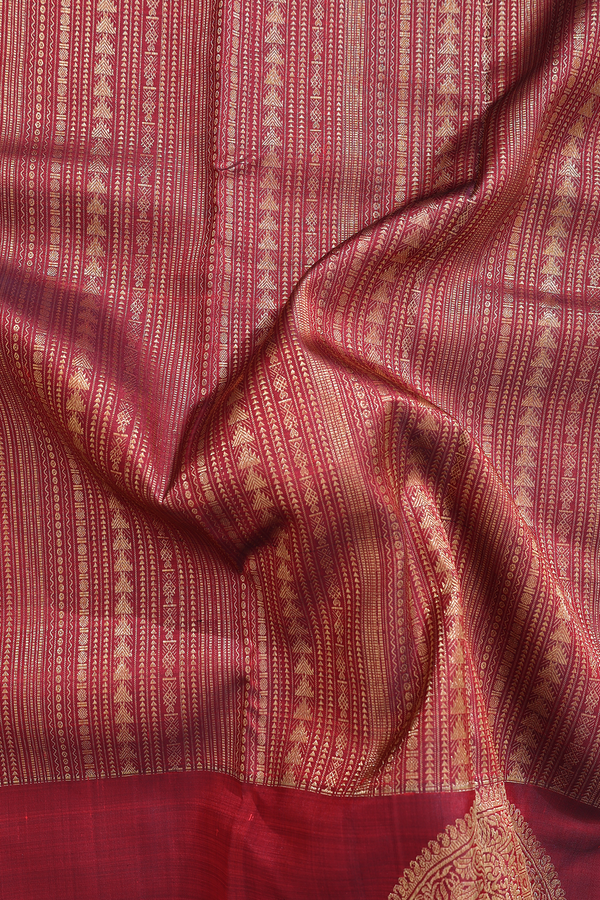Kanchipuram Silk Saree In Burgundy Red With Brocade Design