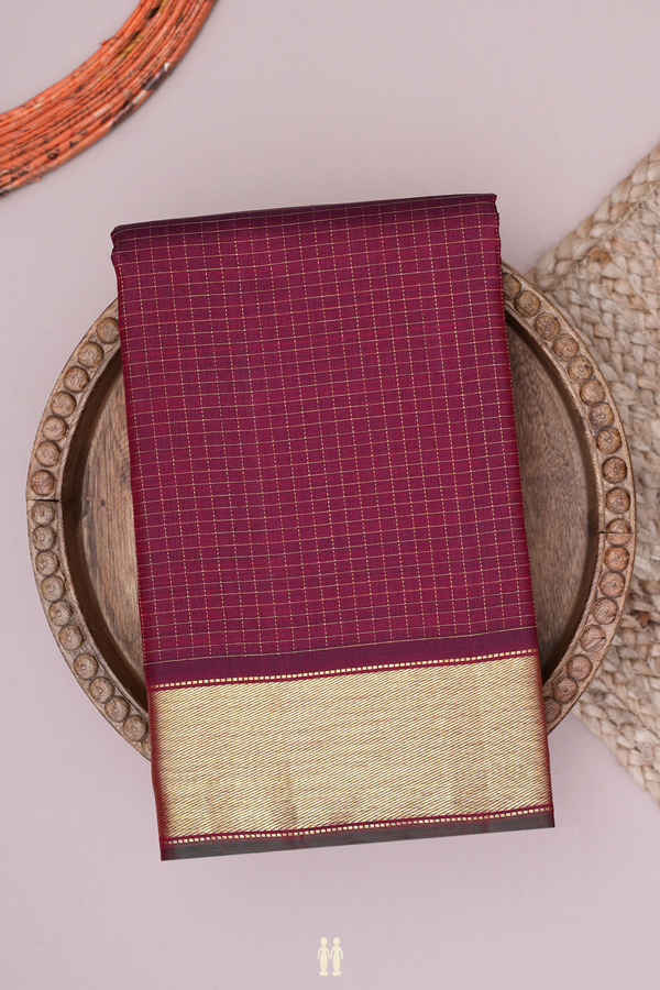 Kanchipuram Silk Saree In Burgundy Red With Checks Design