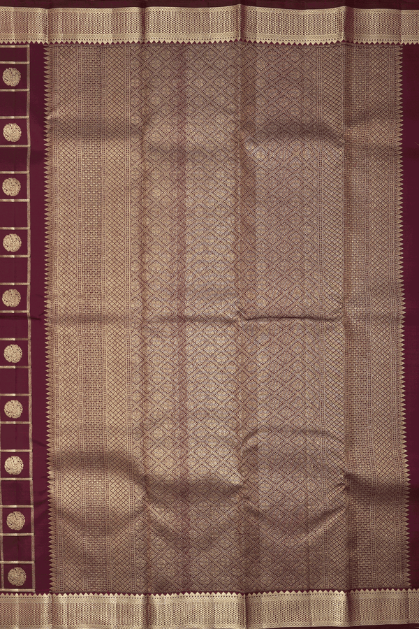 Kanchipuram Silk Saree In Burgundy Red With Checks Design