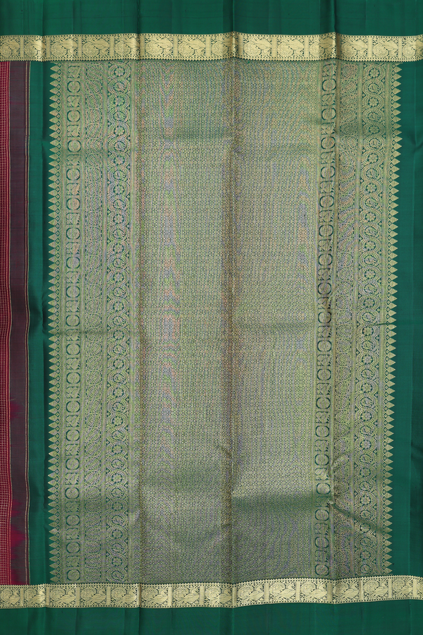 Kanchipuram Silk Saree In Burgundy Red With Checks Design