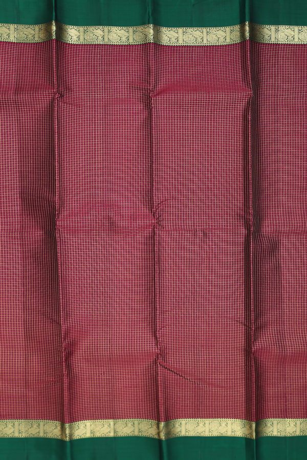 Kanchipuram Silk Saree In Burgundy Red With Checks Design