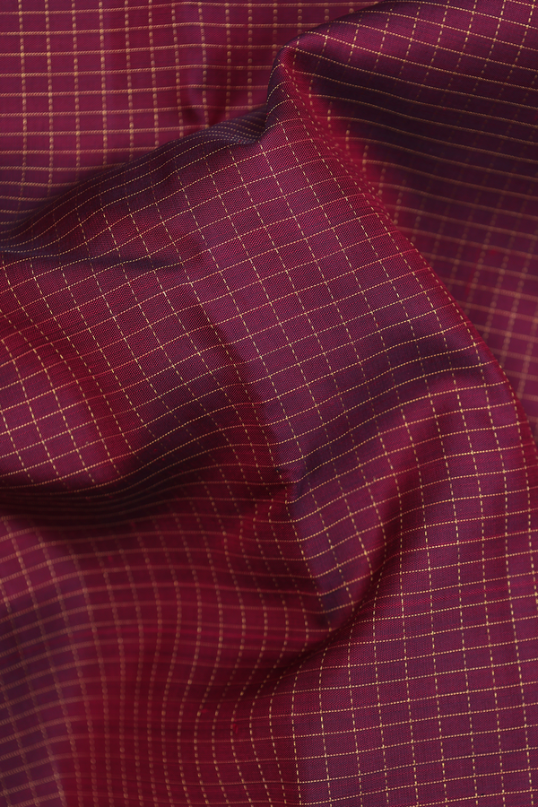 Kanchipuram Silk Saree In Burgundy Red With Checks Design