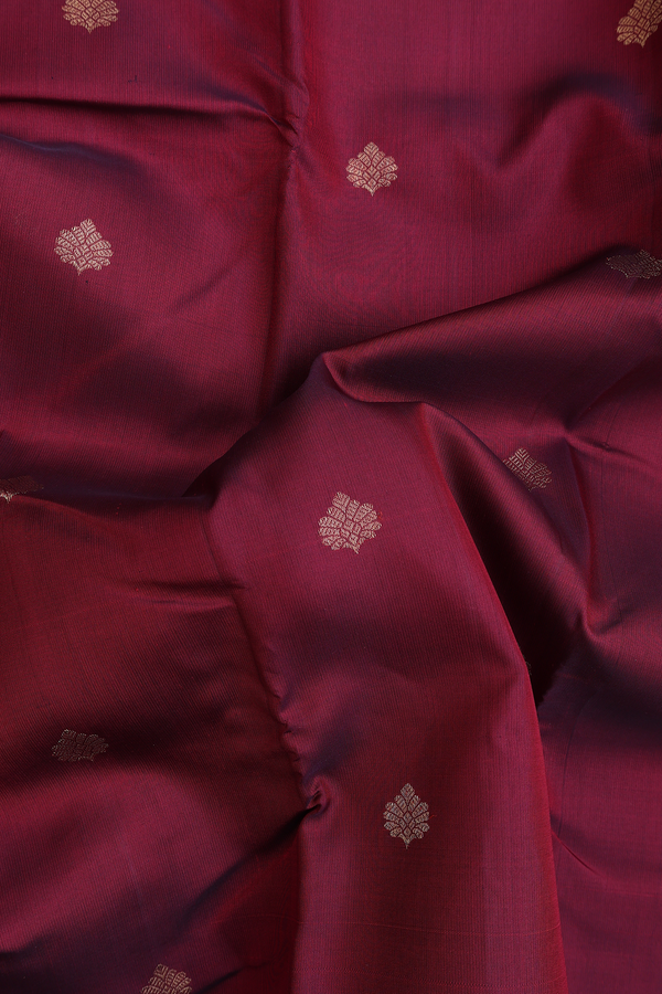 Kanchipuram Silk Saree In Burgundy Red With Floral Buttas
