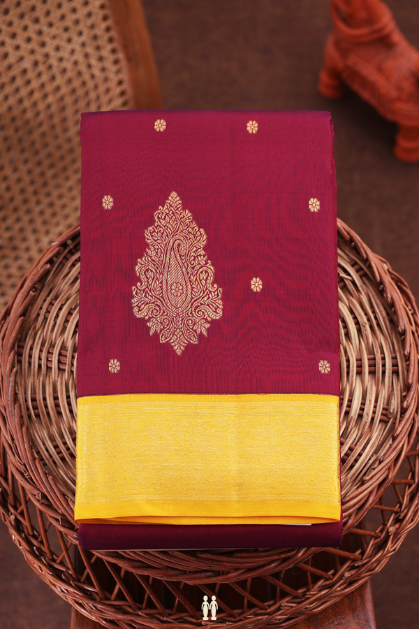 Kanchipuram Silk Saree In Burgundy Red With Floral Buttis