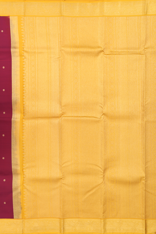 Kanchipuram Silk Saree In Burgundy Red With Floral Buttis