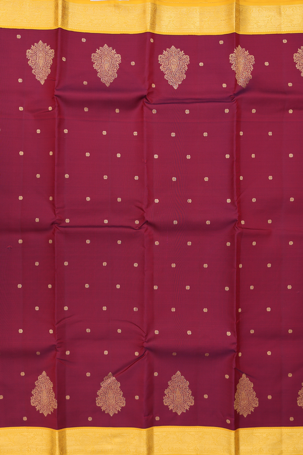 Kanchipuram Silk Saree In Burgundy Red With Floral Buttis