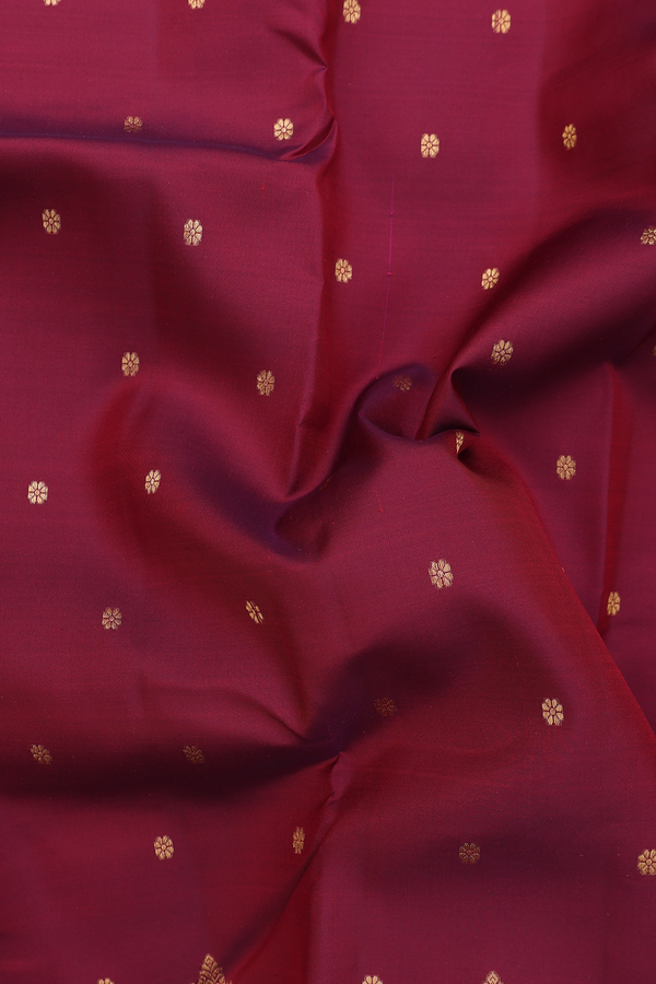 Kanchipuram Silk Saree In Burgundy Red With Floral Buttis