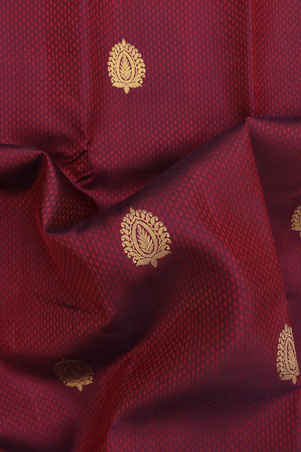 Kanchipuram Silk Saree In Burgundy Red With Jacquard Pattern