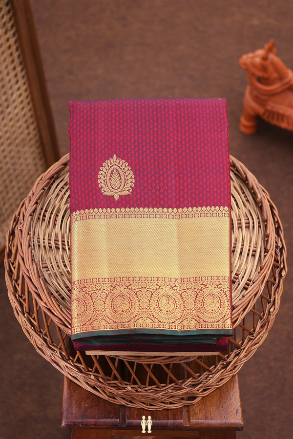 Kanchipuram Silk Saree In Burgundy Red With Jacquard Pattern