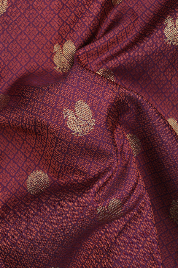 Kanchipuram Silk Saree In Burgundy Red With Jacquard Pattern