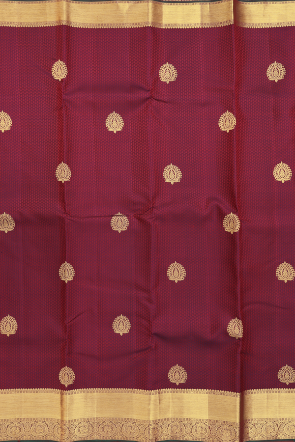 Kanchipuram Silk Saree In Burgundy Red With Jacquard Pattern