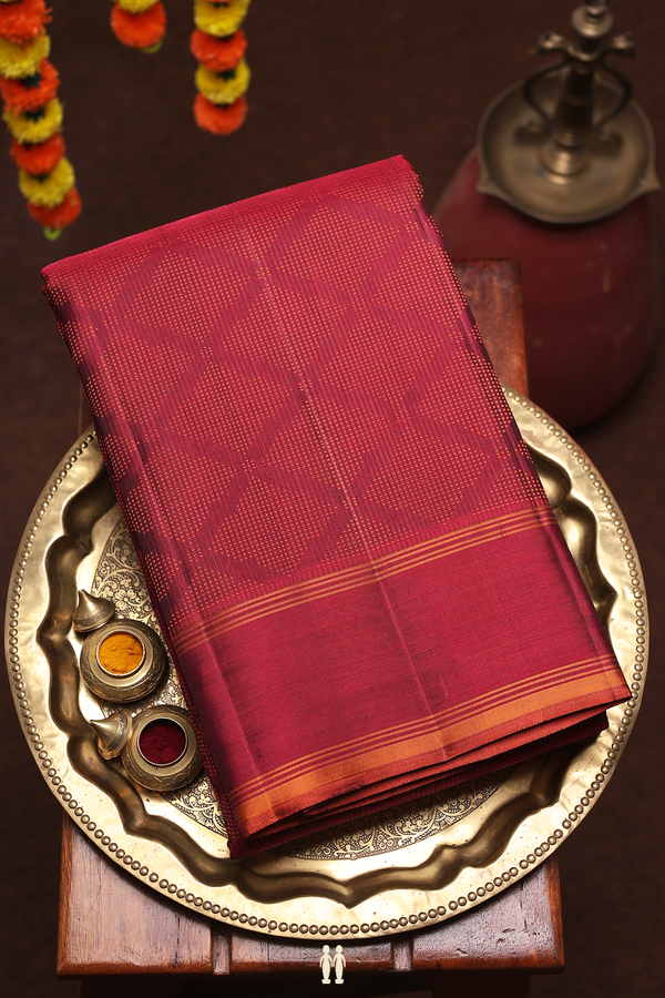 Kanchipuram Silk Saree In Burgundy Red With Jacquard Pattern