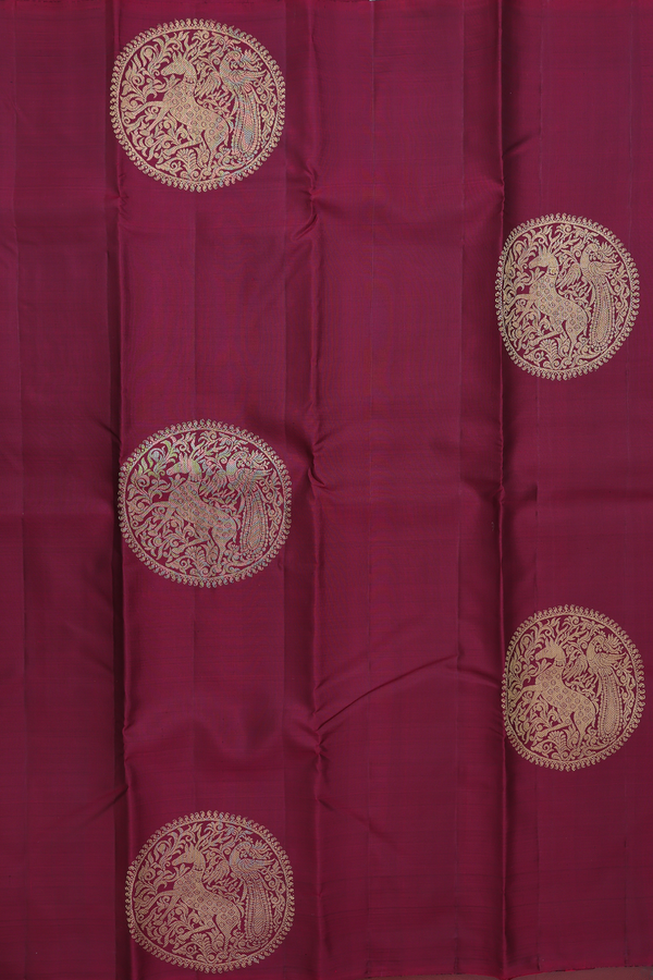 Kanchipuram Silk Saree In Burgundy Red With Mandala Design