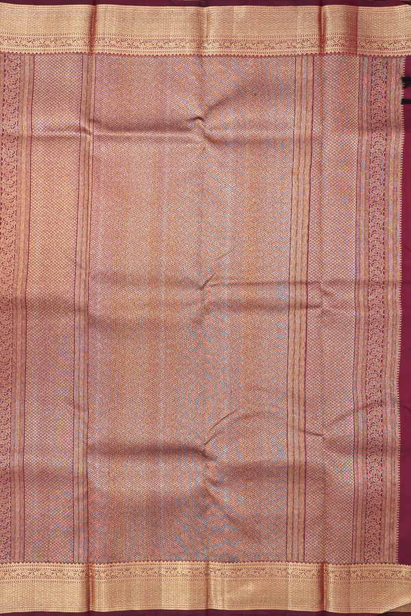 Kanchipuram Silk Saree In Burgundy Red With Peacock Buttas