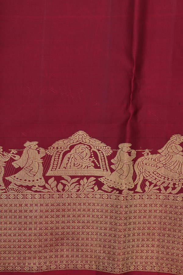 Kanchipuram Silk Saree In Burgundy Red With Peacock Buttas