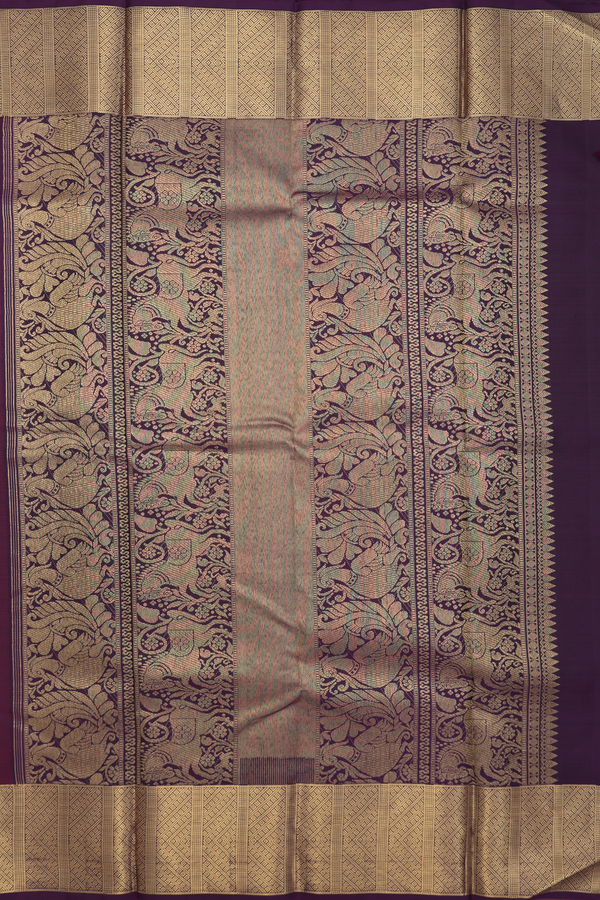 Kanchipuram Silk Saree In Burgundy Red With Peacock Motifs