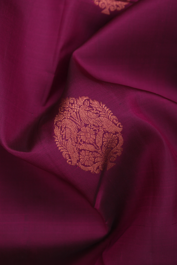 Kanchipuram Silk Saree In Burgundy Red With Peacock Motifs