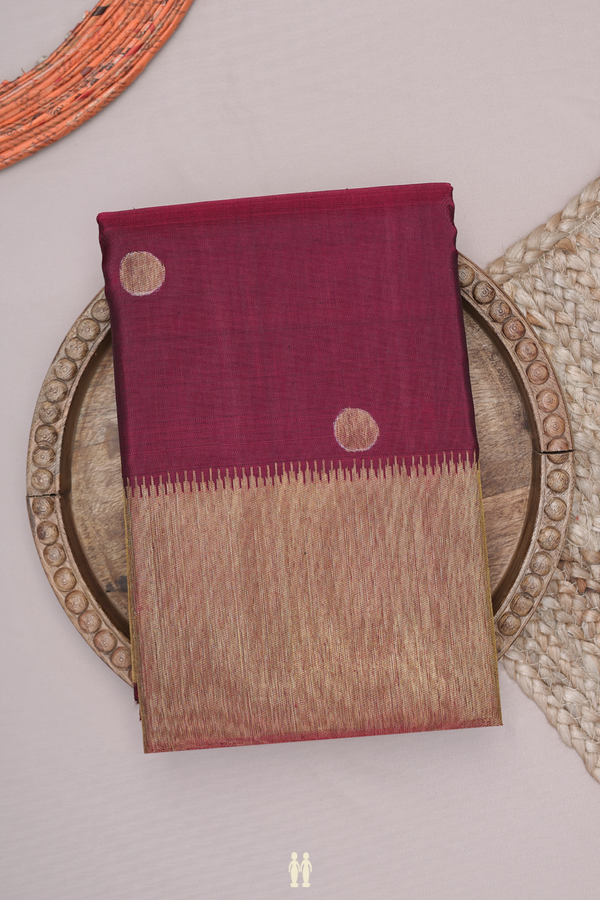 Kanchipuram Silk Saree In Burgundy Red With Polka Buttas