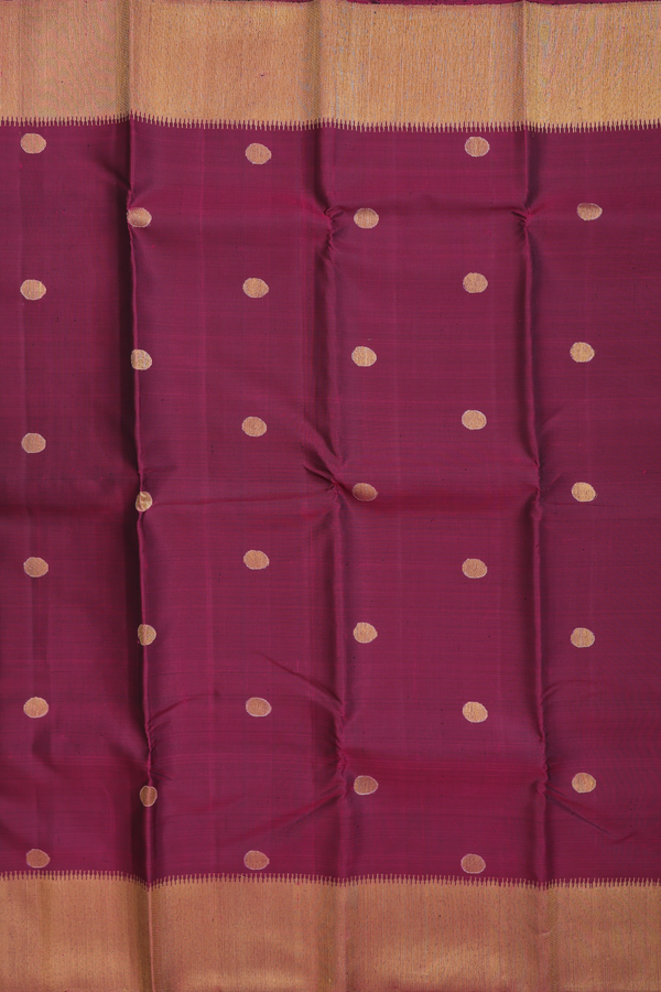 Kanchipuram Silk Saree In Burgundy Red With Polka Buttas
