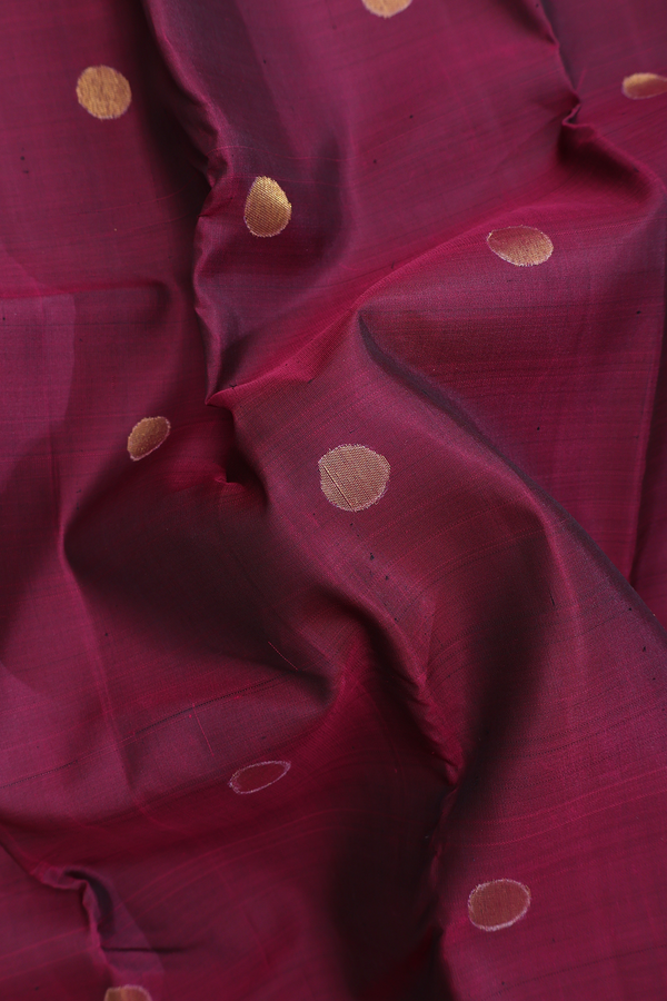 Kanchipuram Silk Saree In Burgundy Red With Polka Buttas