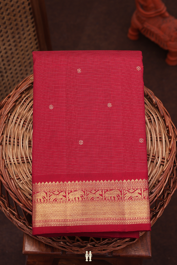 Kanchipuram Silk Saree In Burgundy Red With Stripes Design