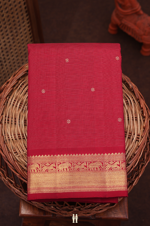 Kanchipuram Silk Saree In Burgundy Red With Stripes Design