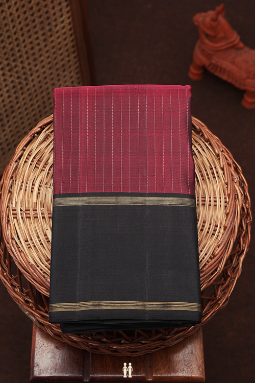 Kanchipuram Silk Saree In Burgundy Red With Stripes Design