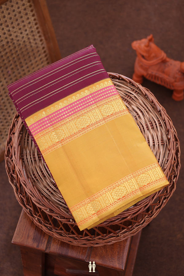 Kanchipuram Silk Saree In Burgundy Red With Stripes Design