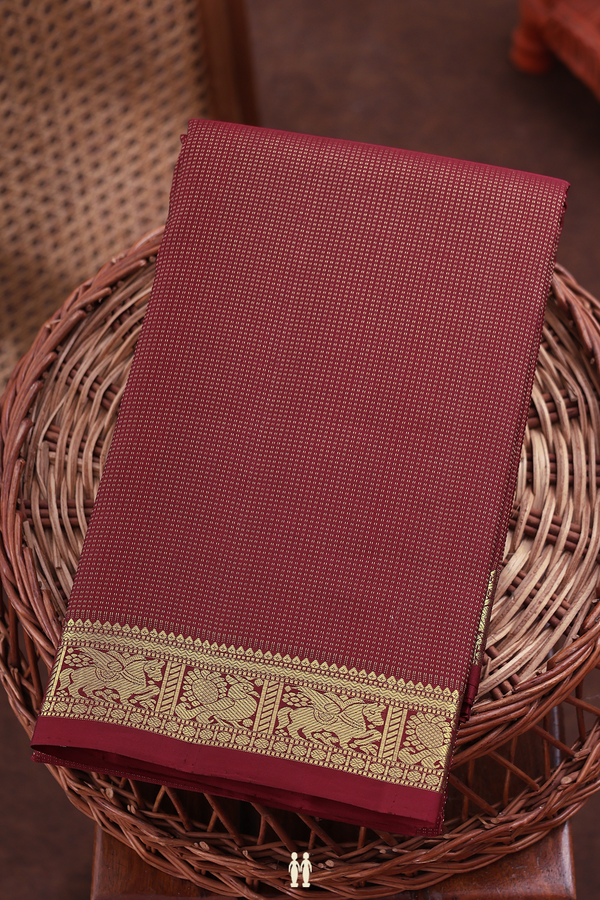 Kanchipuram Silk Saree In Burgundy Red With Stripes Design