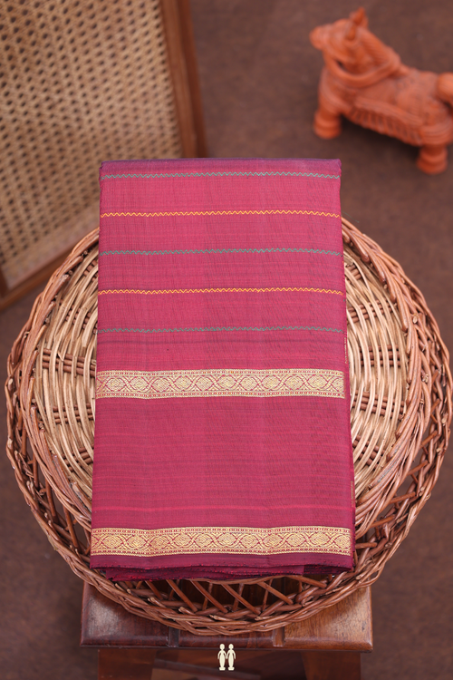 Kanchipuram Silk Saree In Burgundy Red With Stripes Design