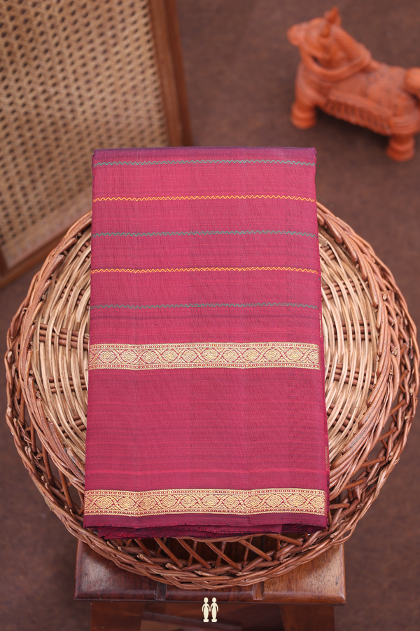 Kanchipuram Silk Saree In Burgundy Red With Stripes Design
