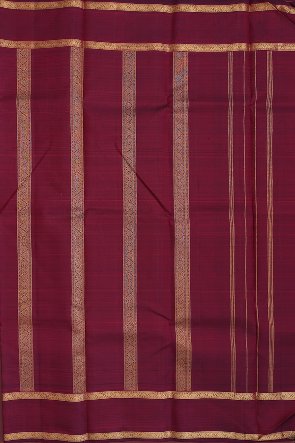 Kanchipuram Silk Saree In Burgundy Red With Stripes Design